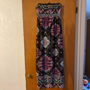 Colorful printed strapless dress